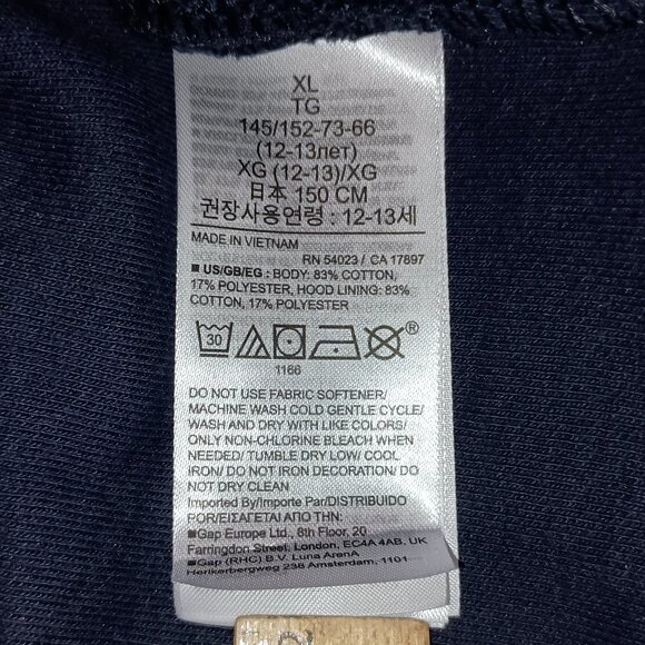 Gap Fit Full Zip Hoodie Medium-weight Navy Blue Youth Boys Size XL NWT - Picture 6 of 13